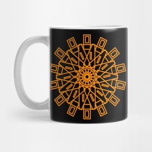 Circular geometric rosette style pattern in orange Mug